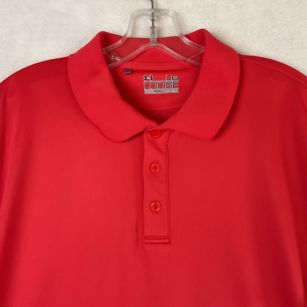 Under Armour Mens HeatGear Loose Fit Short Sleeve Polo Shirt Red Large 541030 - Picture 2 of 8